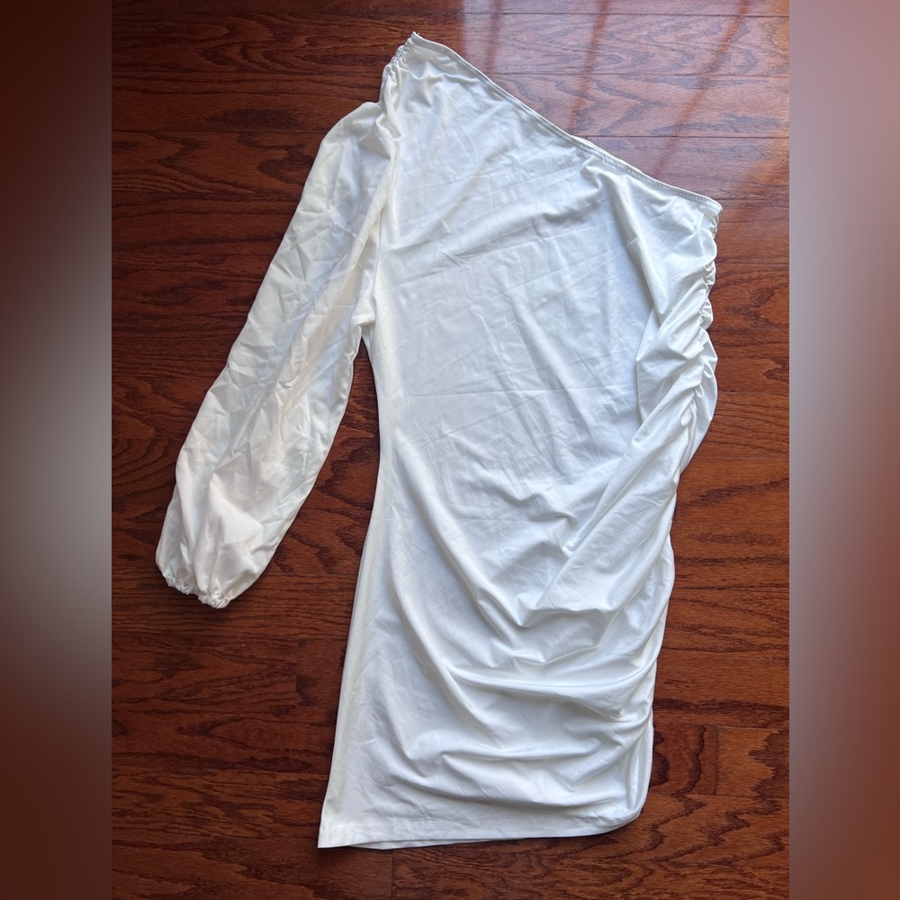 SHEIN White Garment with Elastic Detail One shoulder Dress Size XL